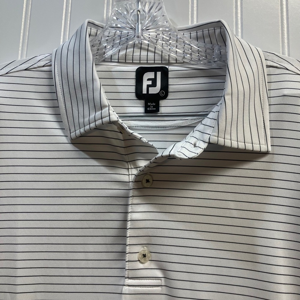 FootJoy Men's L‎ ProDry Golf Polo Shirt White Navy Pinstripe Performance Stretch